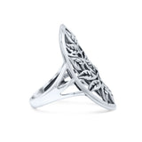 Filigree Leaves Circle Charm Tree of Life Statement Oxidized Band Solid 925 Sterling Silver Thumb Ring (27.5mm)
