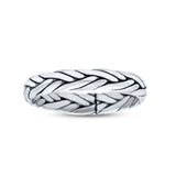 Dainty Braided Celtic Weave Rope Knot Handmade Design Oxidized Band Solid 925 Sterling Silver Thumb Ring (3.6mm)