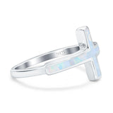 Sideways Cross Ring Rhodium Plated Band Lab Created Opal 925 Sterling Silver (12mm)