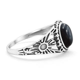 Flower Shank Oxidized Antique Vintage Style Oval Ring Solid 925 Sterling Silver