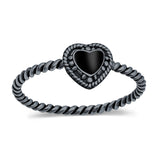 Petite Dainty Heart Promise Ring Band Oxidized Braided 925 Sterling Silver