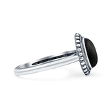 Petite Dainty Lab Opal Ring Solid Round Oxidized 925 Sterling Silver