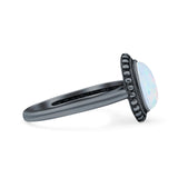 Petite Dainty Lab Opal Ring Solid Round Oxidized 925 Sterling Silver