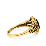 Filigree Vintage Style Oval Lab Opal Ring Solid Oxidized 925 Sterling Silver