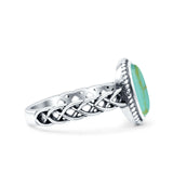 Petite Dainty Cross Vintage Style Lab Opal Ring Solid Oval Oxidized 925 Sterling Silver
