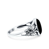 Petite Dainty Butterfly Lab Opal Ring Solid Oval Oxidized 925 Sterling Silver