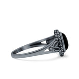 Filigree Petite Dainty Lab Opal Ring Solid Oval Oxidized 925 Sterling Silver