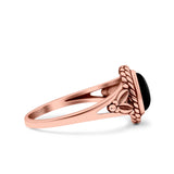Filigree Petite Dainty Lab Opal Ring Solid Oval Oxidized 925 Sterling Silver