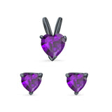 Heart Shape Jewelry Matching Set Pendant Earring Simulated Cubic Zirconia 925 Sterling Silver