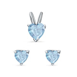 Heart Shape Jewelry Matching Set Pendant Earring Simulated Cubic Zirconia 925 Sterling Silver