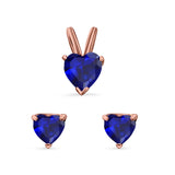 Heart Shape Jewelry Matching Set Pendant Earring Simulated Cubic Zirconia 925 Sterling Silver