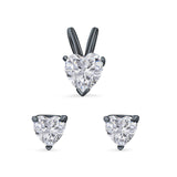 Heart Shape Jewelry Matching Set Pendant Earring Simulated Cubic Zirconia 925 Sterling Silver