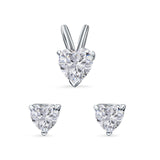 Heart Shape Jewelry Matching Set Pendant Earring Simulated Cubic Zirconia 925 Sterling Silver