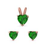 Heart Shape Jewelry Matching Set Pendant Earring Simulated Cubic Zirconia 925 Sterling Silver