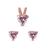 Heart Shape Jewelry Matching Set Pendant Earring Simulated Cubic Zirconia 925 Sterling Silver