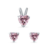 Heart Shape Jewelry Matching Set Pendant Earring Simulated Cubic Zirconia 925 Sterling Silver