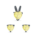 Heart Shape Jewelry Matching Set Pendant Earring Simulated Cubic Zirconia 925 Sterling Silver