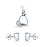 Heart Jewelry Matching Set Pendant Earring Round Simulated Cubic Zirconia 925 Sterling Silver