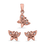 Butterfly Jewelry Matching Set Pendant Earring Simulated Cubic Zirconia 925 Sterling Silver