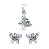 Butterfly Jewelry Matching Set Pendant Earring Simulated Cubic Zirconia 925 Sterling Silver