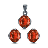 Jewelry Matching Set Pendant Earring Oval Simulated CZ 925 Sterling Silver