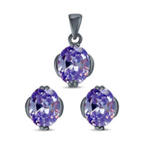 Jewelry Matching Set Pendant Earring Oval Simulated CZ 925 Sterling Silver