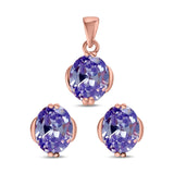 Jewelry Matching Set Pendant Earring Oval Simulated CZ 925 Sterling Silver