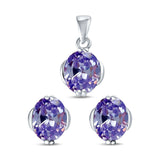 Jewelry Matching Set Pendant Earring Oval Simulated CZ 925 Sterling Silver