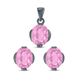 Jewelry Matching Set Pendant Earring Oval Simulated CZ 925 Sterling Silver