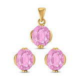 Jewelry Matching Set Pendant Earring Oval Simulated CZ 925 Sterling Silver