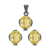 Jewelry Matching Set Pendant Earring Oval Simulated CZ 925 Sterling Silver