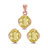 Jewelry Matching Set Pendant Earring Oval Simulated CZ 925 Sterling Silver