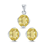 Jewelry Matching Set Pendant Earring Oval Simulated CZ 925 Sterling Silver