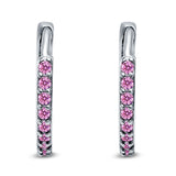 Half Eternity Huggie Hoop Earrings Round Simulated Cubic Zirconia 925 Sterling Silver (16mm)
