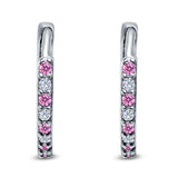 Half Eternity Huggie Hoop Earrings Round Simulated Cubic Zirconia 925 Sterling Silver (16mm)