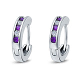 Eternity Huggie Hoop Earrings Channel Round Simulated CZ 925 Sterling Silver (16mm)