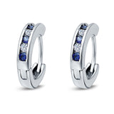 Eternity Huggie Hoop Earrings Channel Round Simulated CZ 925 Sterling Silver (16mm)