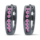 Half Eternity Hoop Earrings Round Simulated CZ 925 Sterling Silver (11mm)