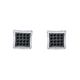 Square Hip Hop Stud Earrings Screwback Round Simulated CZ 925 Sterling Silver