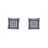 Square Hip Hop Stud Earrings Screwback Round Simulated CZ 925 Sterling Silver