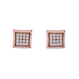 Square Hip Hop Stud Earrings Screwback Round Simulated CZ 925 Sterling Silver