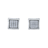 Square Hip Hop Stud Earrings Screwback Round Simulated CZ 925 Sterling Silver