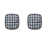 Princess Cut Hip Hop Iced Out Stud Earrings Micro Pave Simulated CZ Screw-Back 925 Sterling Silver