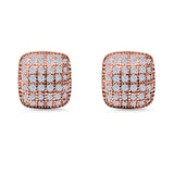 Princess Cut Hip Hop Iced Out Stud Earrings Micro Pave Simulated CZ Screw-Back 925 Sterling Silver