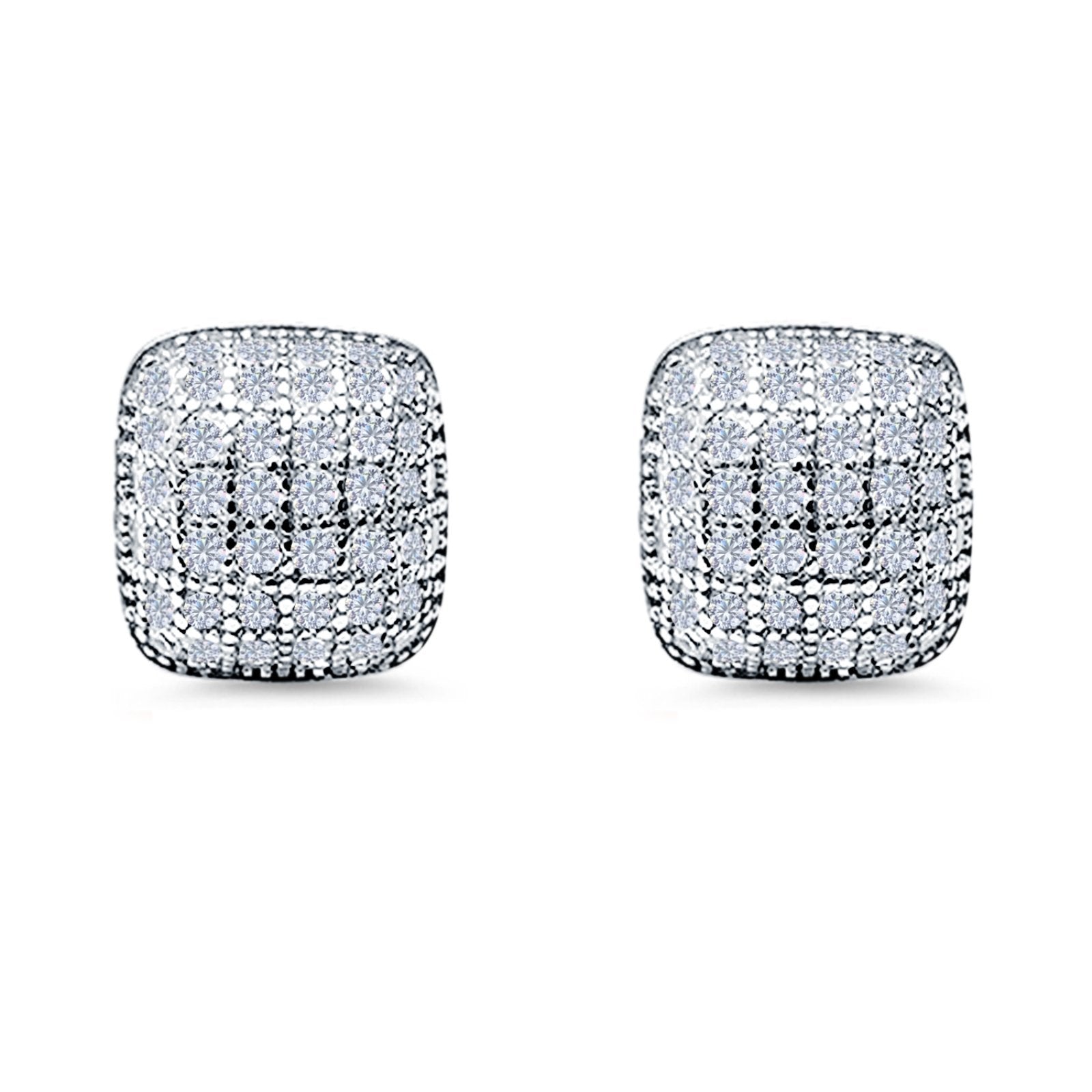 Princess Cut Hip Hop Iced Out Stud Earrings Micro Pave Simulated CZ Screw-Back 925 Sterling Silver Simulated Cubic Zirconia