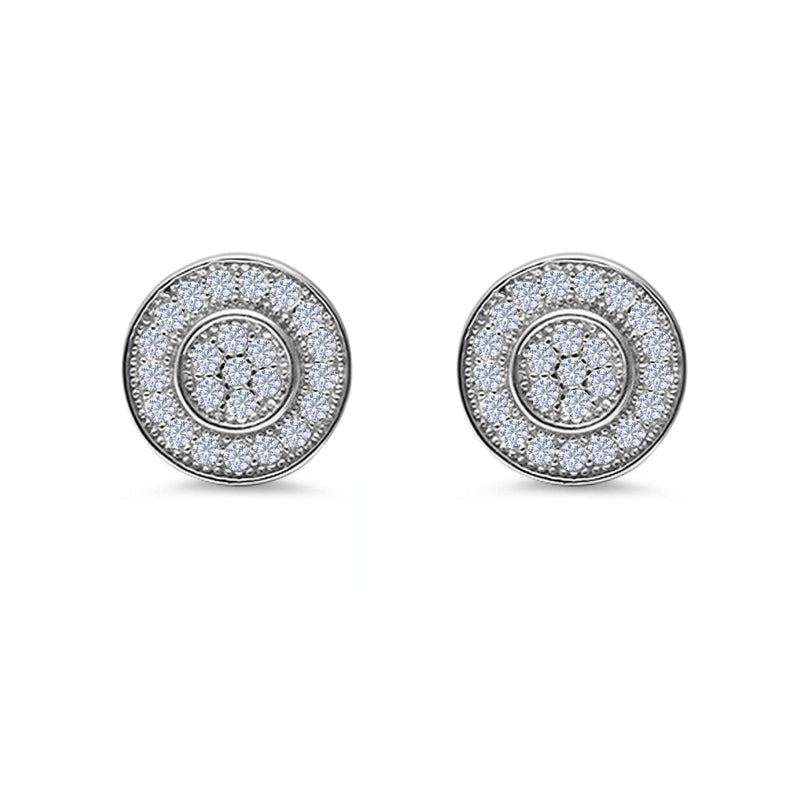 Micro Pave Stud Earrings Round Simulated CZ 925 Sterling Silver