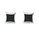 Square Hip Hop Iced Out Screw back Stud Earrings Simulated CZ 925 Sterling Silver