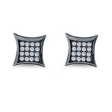 Square Hip Hop Iced Out Screw back Stud Earrings Simulated CZ 925 Sterling Silver