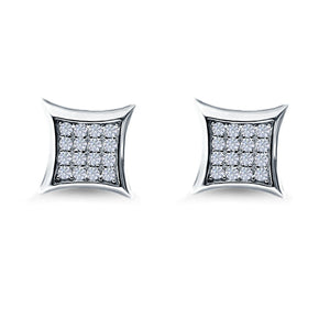 Square Hip Hop Iced Out Screw back Stud Earrings Simulated CZ 925 Sterling Silver