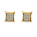 Square Hip Hop Iced Out Screw back Stud Earrings Simulated CZ 925 Sterling Silver